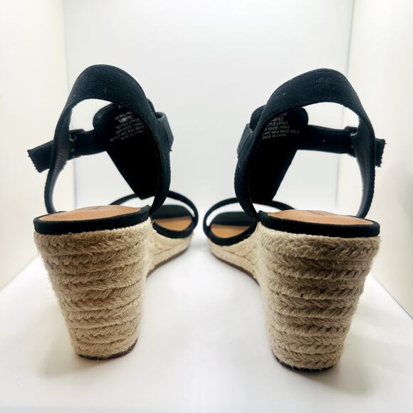 Lucky Brand Black Cotton Wedge Strapped Heels - Picture 3 of 5
